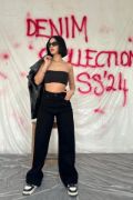 Siyah Yüksek Bel Ve Geniş Paça Jeans Pantolon resmi
